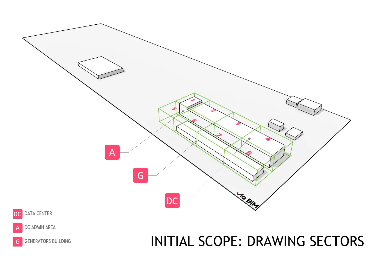 Hyperscale Data Center Campus Initial Phase 1 Scope with Revit Scope Boxes (Plan Sectors) via-bim-hyperscale-data-center-scope-management-part4-initial-scope-with-scope-boxes